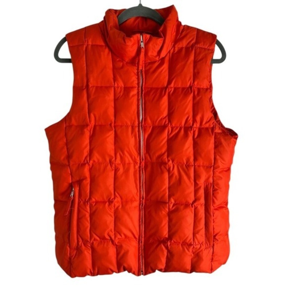GAP Women's Orange Puffer Vest Quilted Zip‎ Front Stand Collar Size L